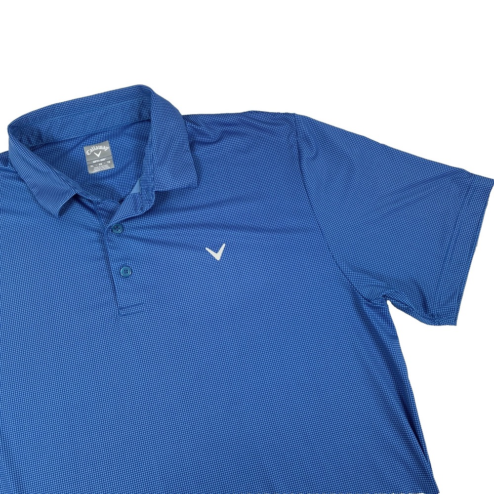 Mens Callaway Opti Dri Golf Short Sleeve Polo Shirt Size XL Blue Small Check